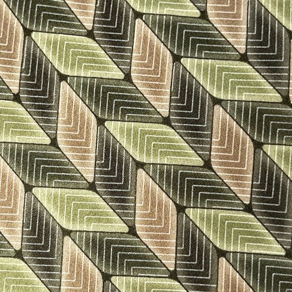 Stafford Mens Neck Tie Green Brown Geometric Print 100% Silk Made in USA - Picture 3 of 11
